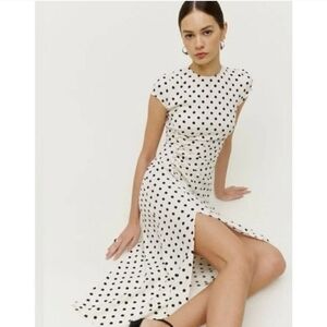 Reformation Frasier Polka Dot Midi Dress in Ivory and Black Size 2 NWT